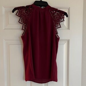 Express Burgundy Lace Detail Blouse